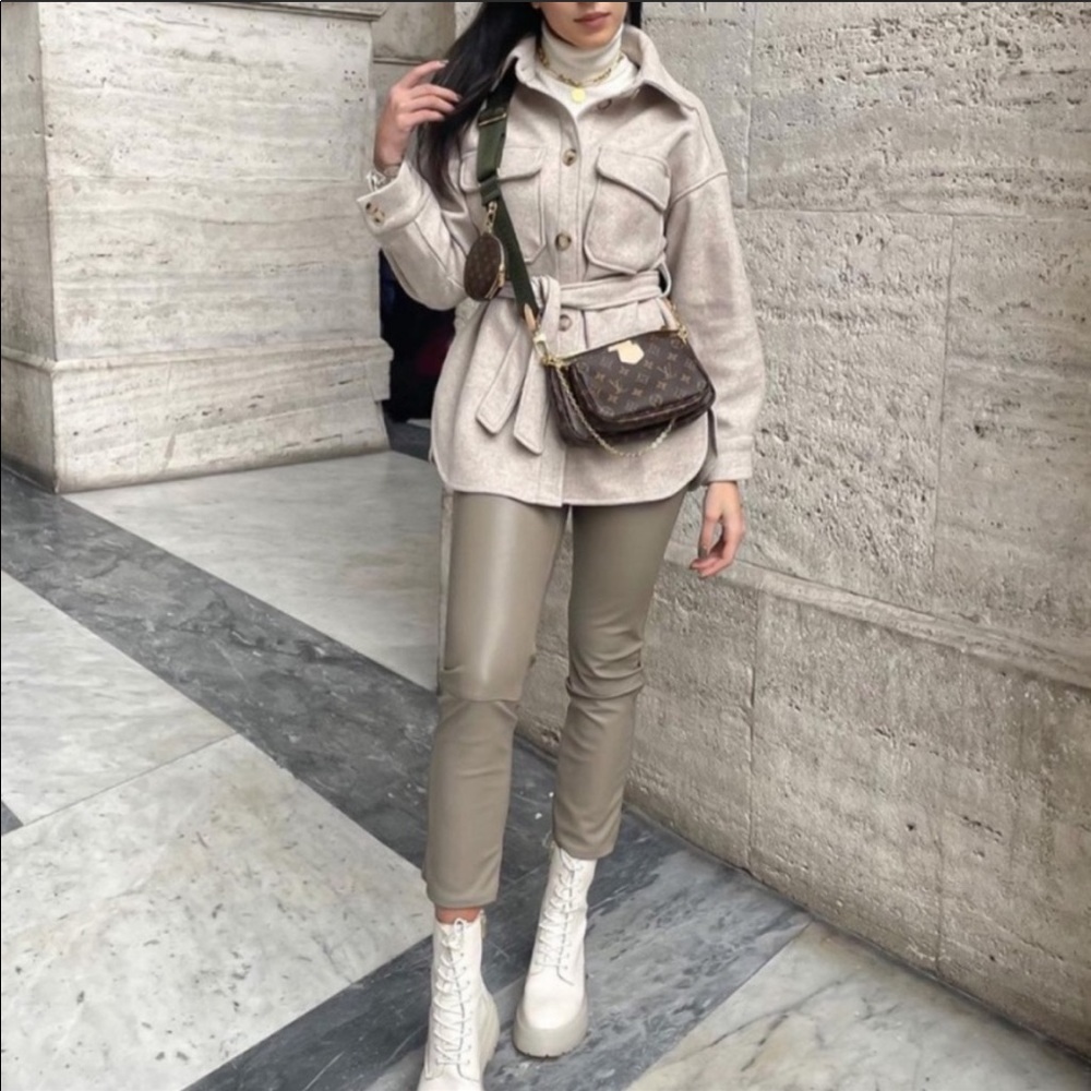 Zara Faux Leather Leggings Taupe Gray